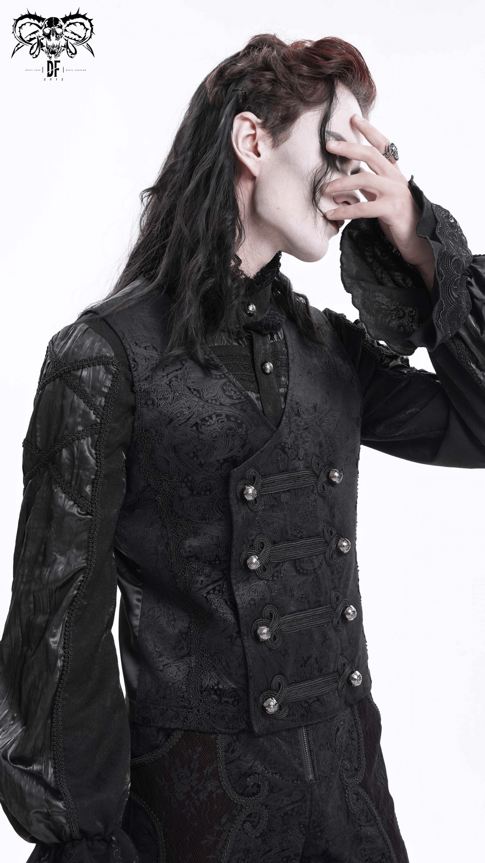 Elegant Gothic waistcoat with decorative buttons and intricate embroidery, perfect for cosplay and themed events.