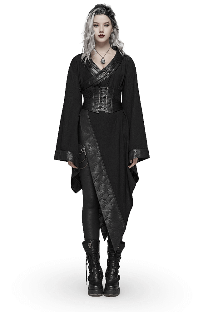 Gothic Wave Print Women's Kimono with Corset Detail