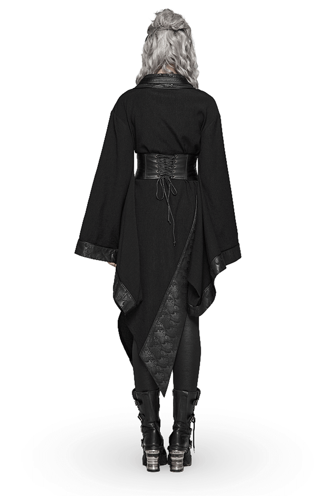 Gothic wave print women's kimono with corset detail, featuring embossed fabric and stylish silhouette.