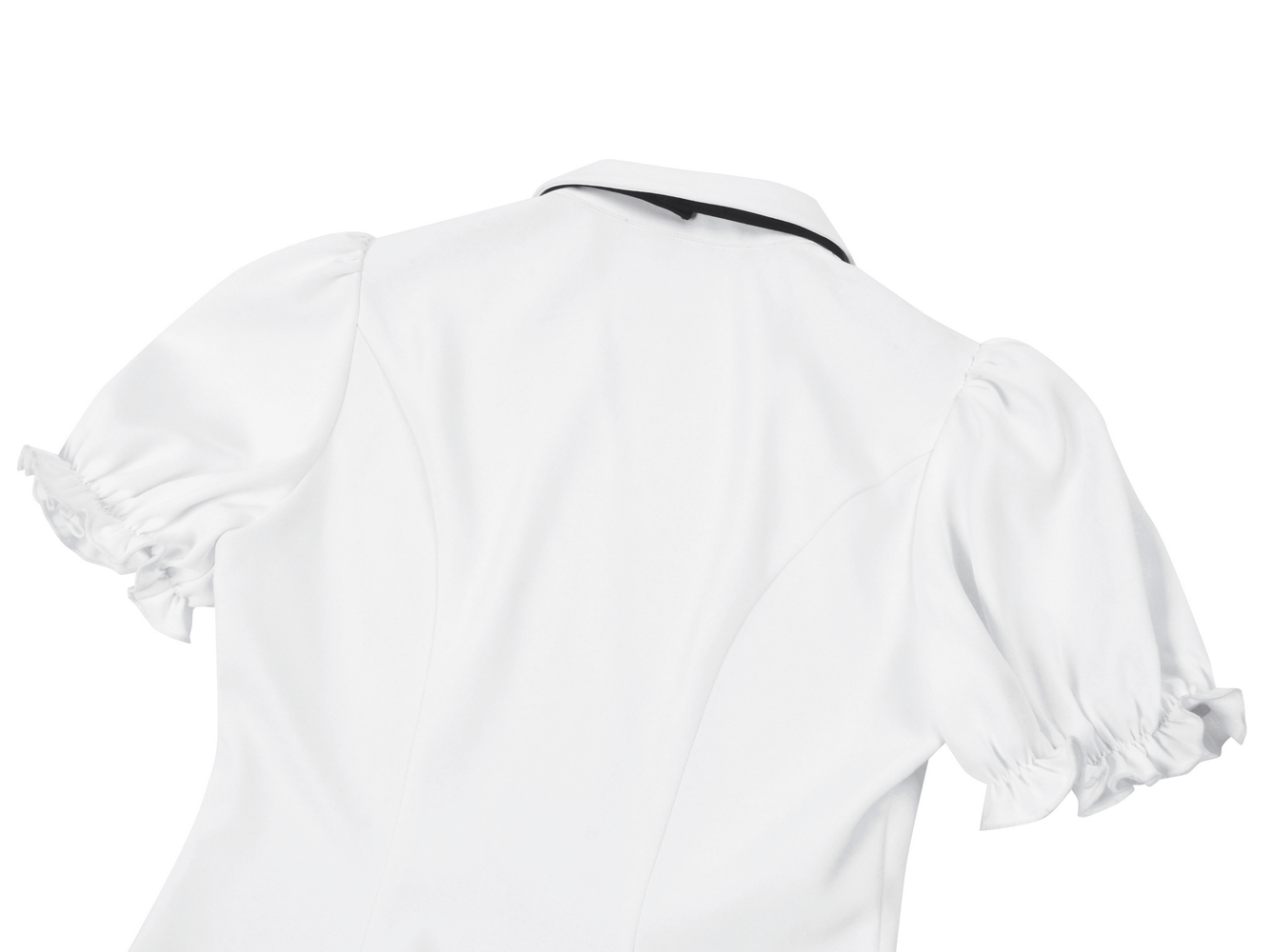Gothic white blouse back view with Victorian puff sleeves and elegant collar.