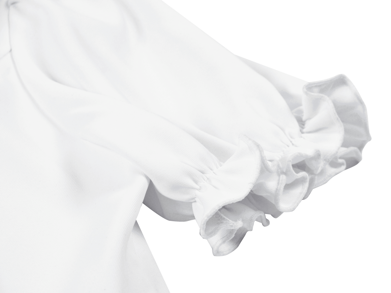 Gothic white blouse with elegant puff sleeves and ruffled cuffs, perfect for alternative fashion enthusiasts.