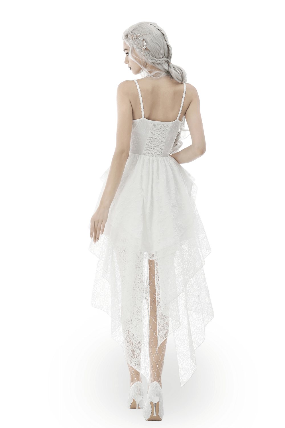Gothic White Butterfly Dress with Asymmetrical Hem