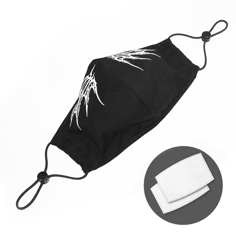 Gothic style unisex black butterfly face mask with adjustable elastic bands for comfort and style.