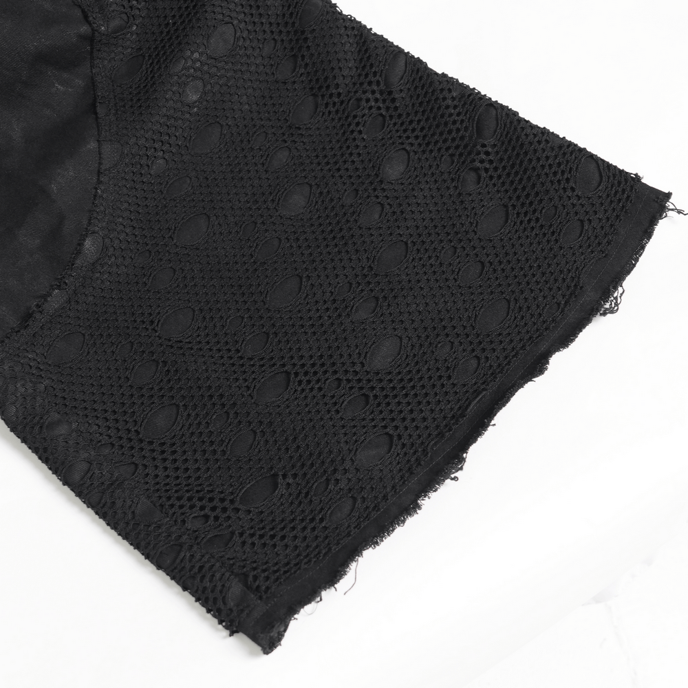 Gothic Wide Leg Pants with Buckles and Mesh Panels featuring textured mesh panels and detailed stitching.