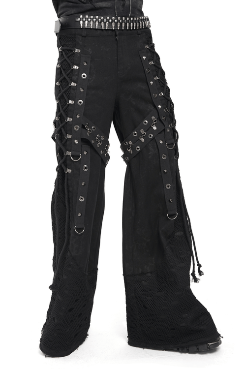 Pantalon gothique punk avec détails métalliques usés et boucles