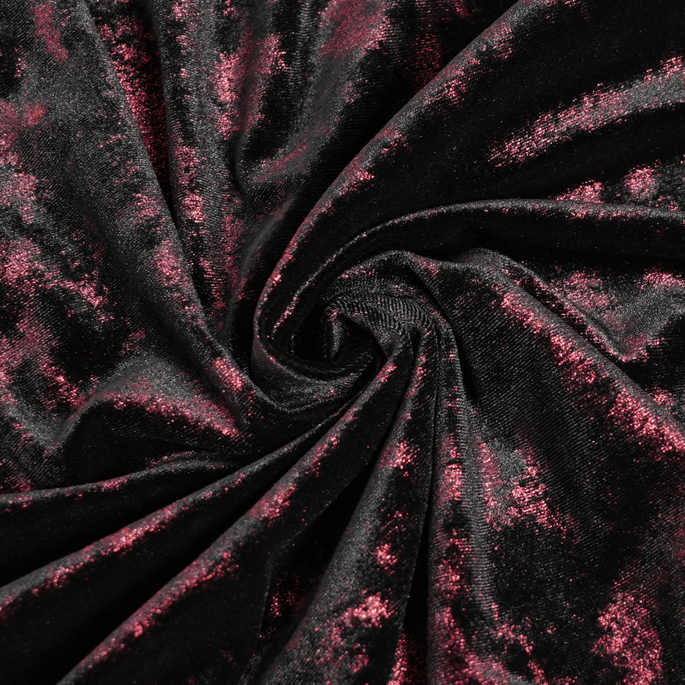 Luxurious black and wine red velvet fabric, perfect for gothic attire and elegant designs.