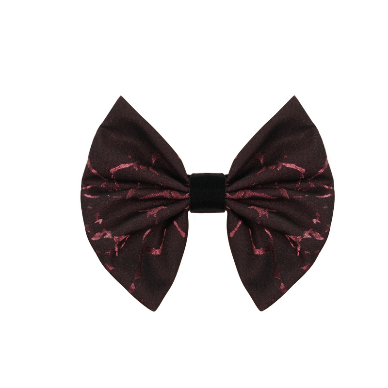 Gothic wine red jacquard bowtie with lace-up design for men, perfect fashion accessory for a bold, elegant look.