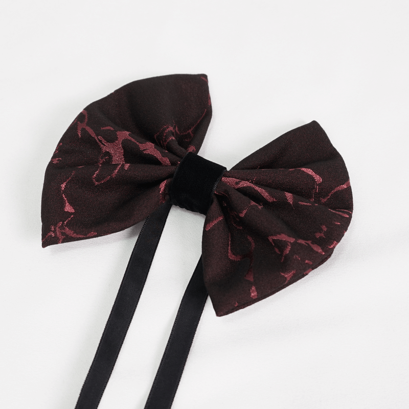 Gothic wine red jacquard bowtie with lace-up design, perfect for men seeking unique fashion accessories.