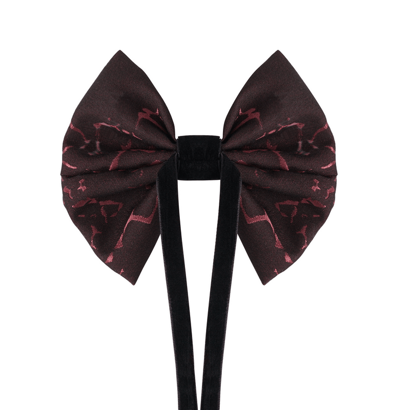 Gothic wine red jacquard bowtie with lace-up design, perfect for stylish men seeking a statement accessory.