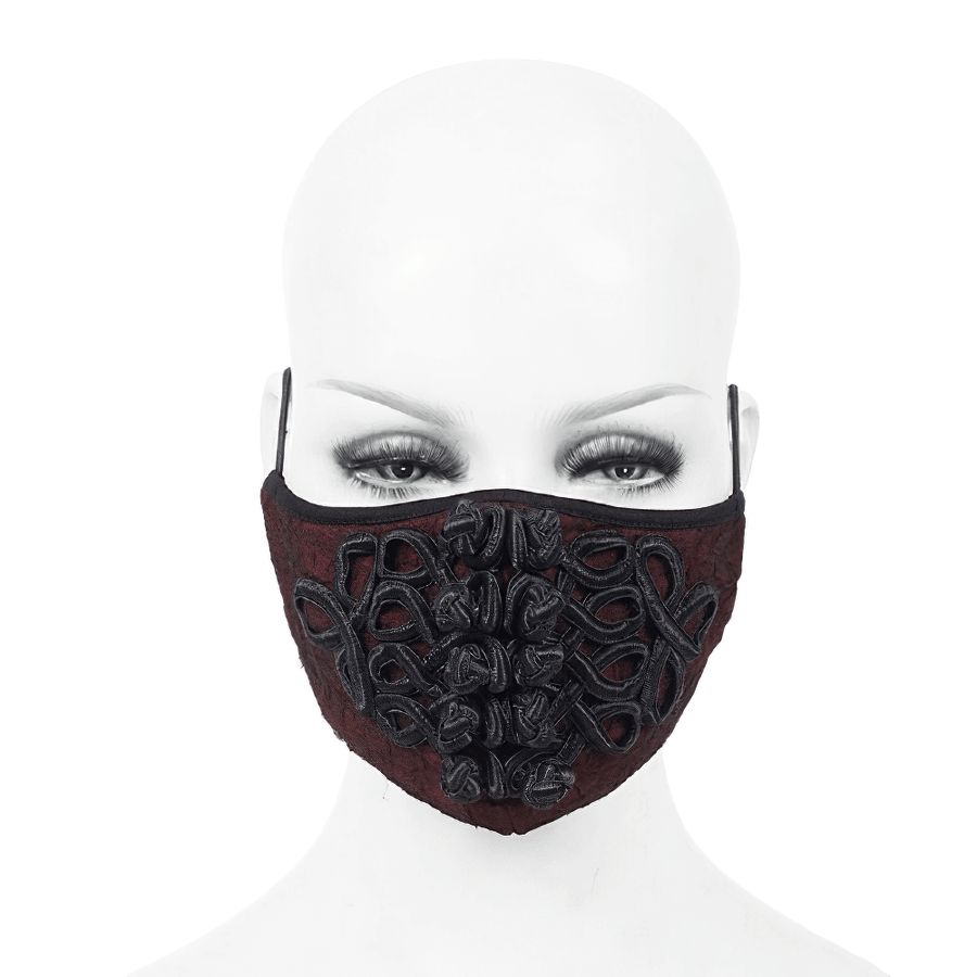 Gothic Wine Red Mask with Black Embroidery / Elegant Mask with Adjustable Straps