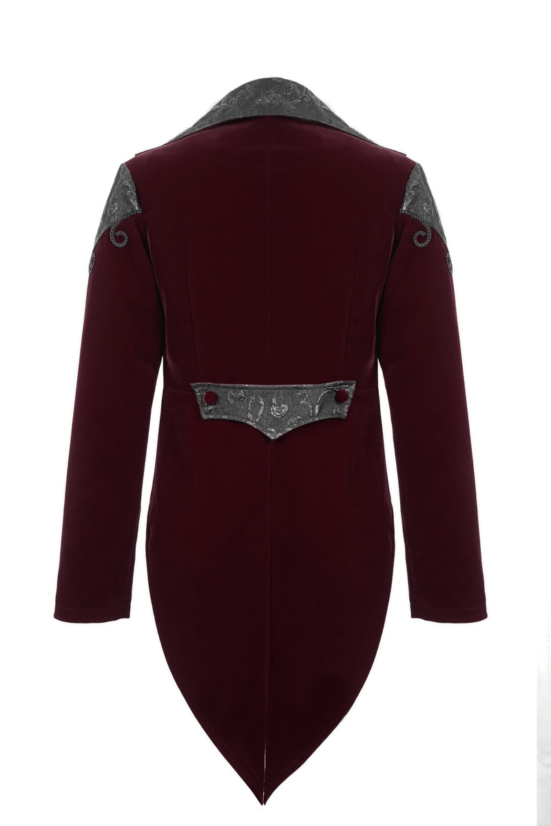 Gothic Wine Red Tailcoat with Patchwork Design / Steampunk Style Flip Collar Coats - HARD'N'HEAVY