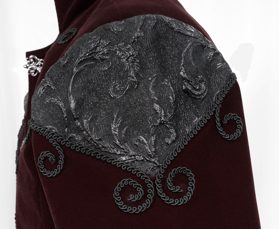 Gothic Wine Red Tailcoat with Patchwork Design / Steampunk Style Flip Collar Coats - HARD'N'HEAVY