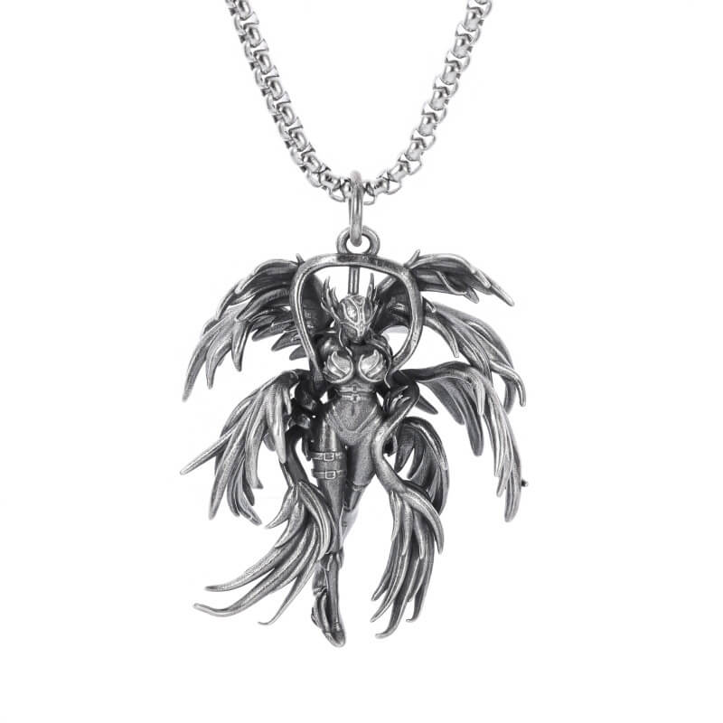 Gothic Winged Angel Pendant Necklace / Stainless Steel Punk Biker Accessories - HARD'N'HEAVY