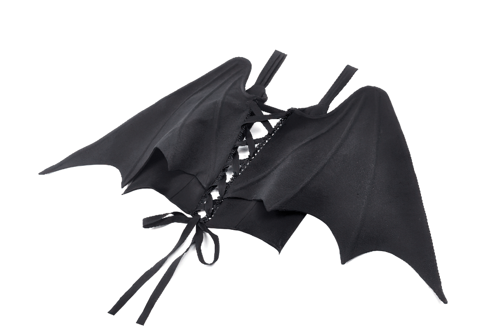 Gothic winged corset top with lace-up back and bat-inspired design for dark elegance and unique style.