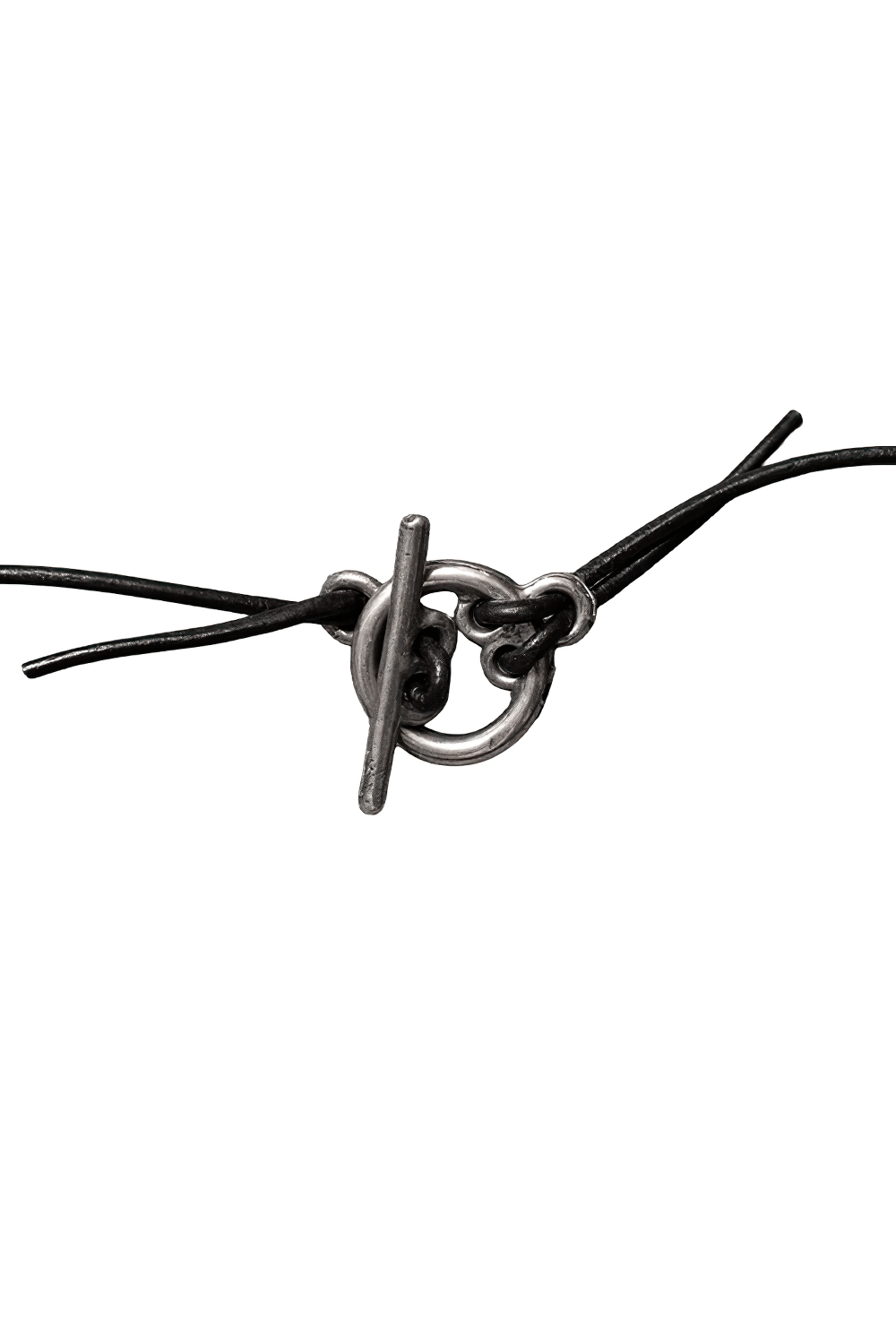 Gothic Winged Phallus Pewter Talisman Necklace clasp detail on black cord, showcasing intricate design and craftsmanship.