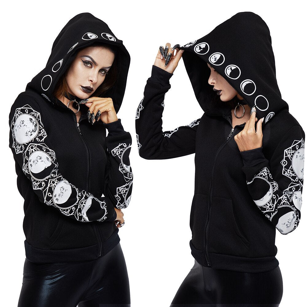 Gothic Women Hoodie / Long Sleeve Hooded Zip-up Sweatshirts / Hooded Female Rock Style Jumper - HARD'N'HEAVY