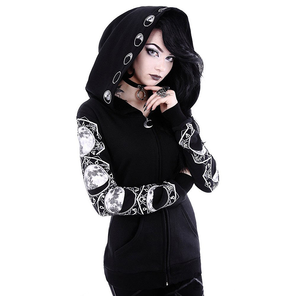 Gothic Women Hoodie / Long Sleeve Hooded Zip-up Sweatshirts / Hooded Female Rock Style Jumper - HARD'N'HEAVY