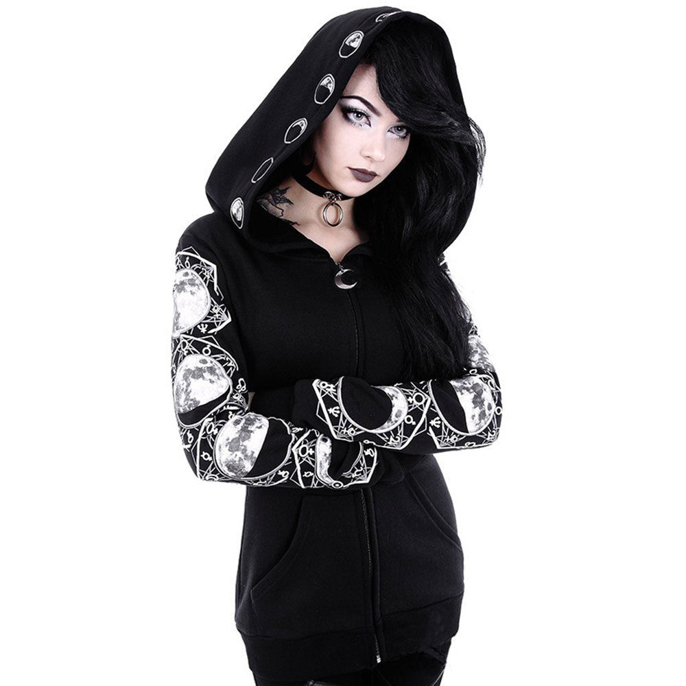 Gothic Women Hoodie / Long Sleeve Hooded Zip-up Sweatshirts / Hooded Female Rock Style Jumper - HARD'N'HEAVY
