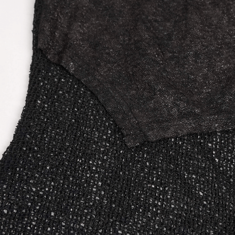 Gothic women's black top with O-neck and mesh detail showcasing steampunk style.