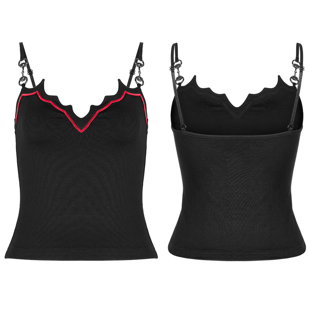 Gothic Women's Bat Edge Camisole with metal accents, featuring a vampiric collar and unique shoulder straps.