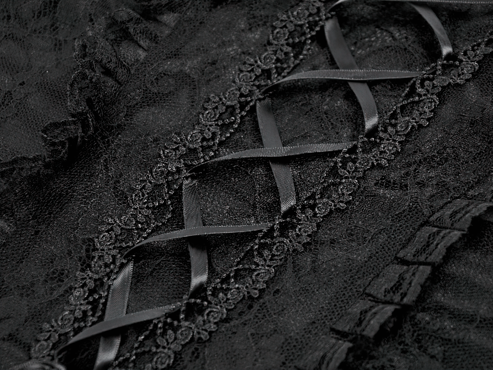 Gothic Women's Black Lace Court Lace-Up Camisole featuring intricate lace and corset detailing.