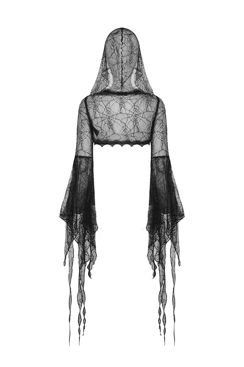 Gothic Women's Black Sheer Delicate Lace Hooded Cape