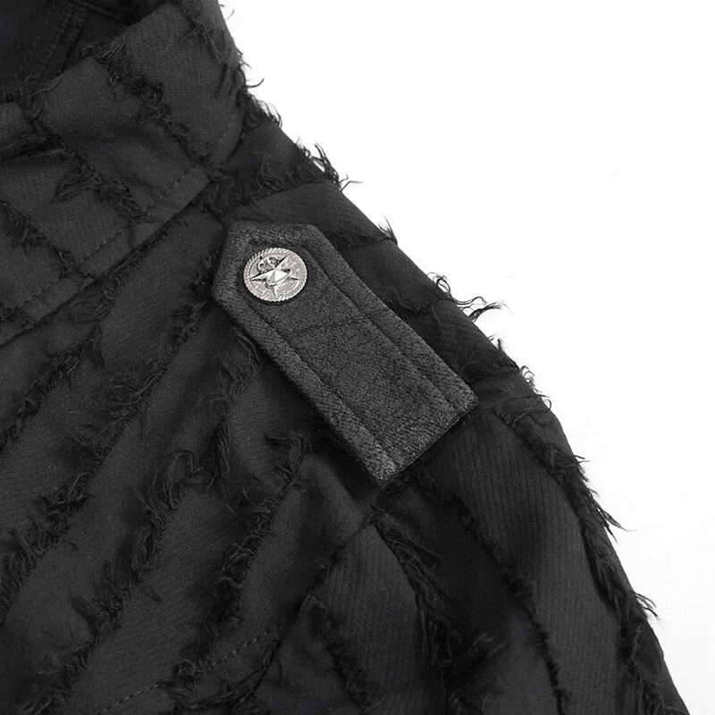 Close-up of the gothic women's black short sleeve blouse with stylish silver button detail.