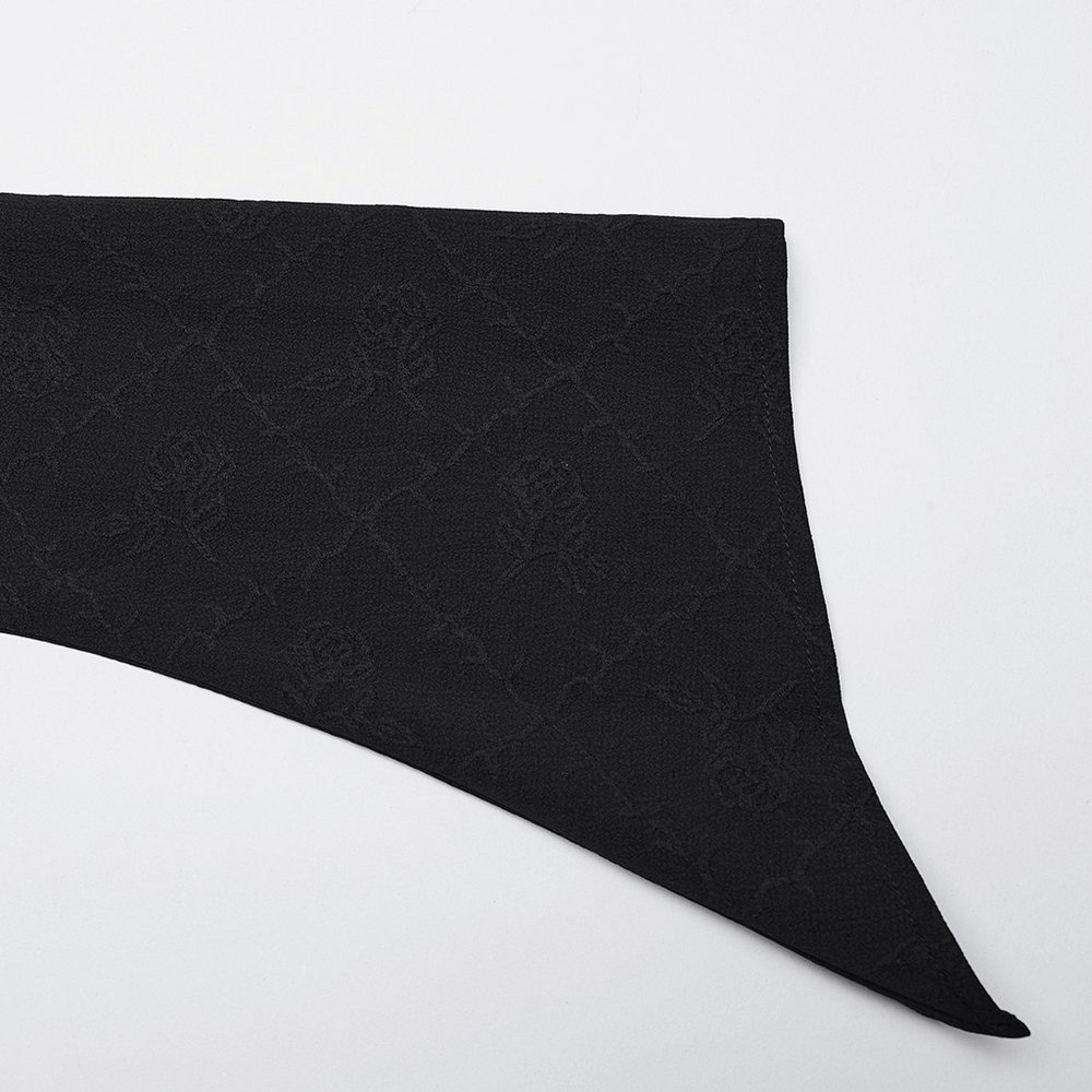 Close-up of textured black fabric with rose pattern, perfect for Gothic women's fashion.