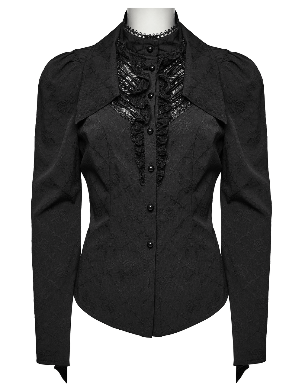 Gothic Women's Blouse with Lace-Up Back and Double Collar