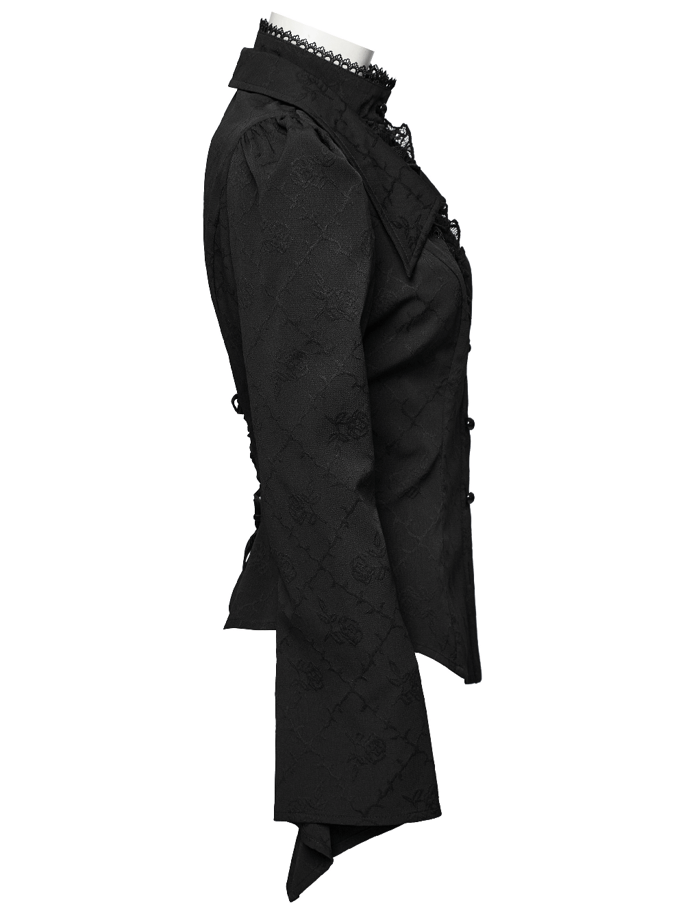 Gothic women's blouse featuring a lace-up back, double collar, and elegant long sleeves, perfect for a mysterious look.