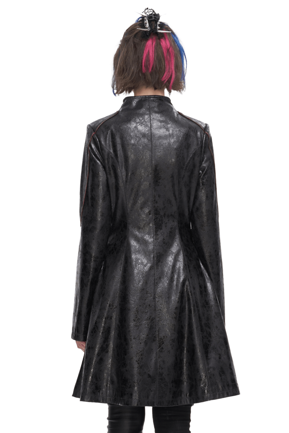 Gothic Women's Buckle Straps Faux Leather Mid-Length Coat