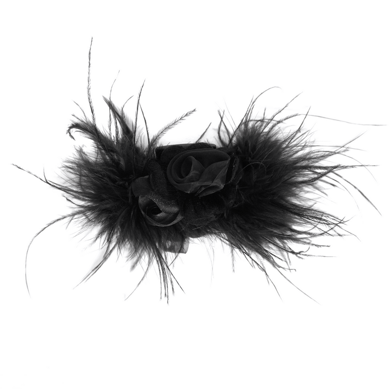 Gothic Women's Feather Hair Clip with Three-Dimensional Roses - HARD'N'HEAVY