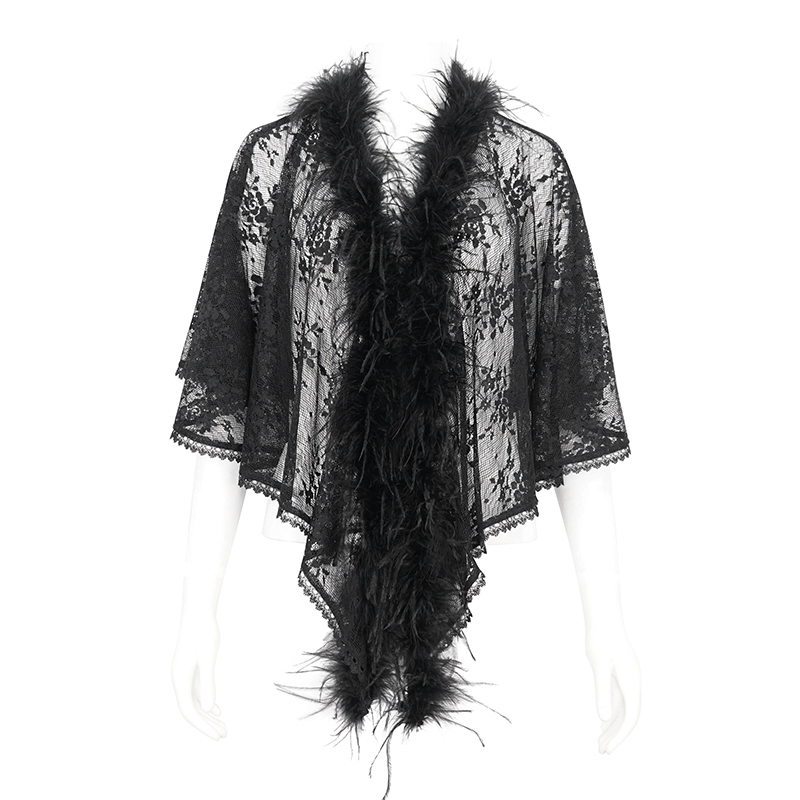 Gothic women's floral lace cape with irregular fluffy hem, perfect for adding ethereal charm to any outfit.