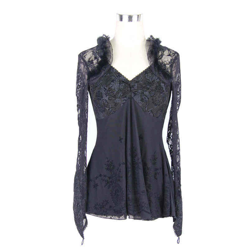 Gothic women's flowing lace sleeve top in black, perfect for adding elegance and a slim fit to any outfit.