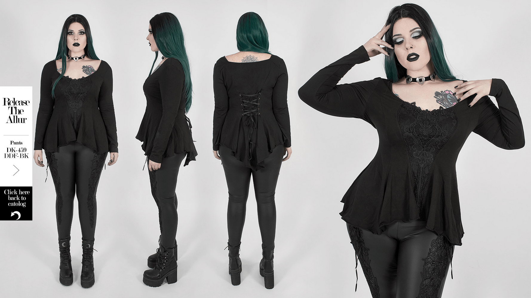 Gothic Women's Lace Accent Flared Sleeves Fitted Top - HARD'N'HEAVY