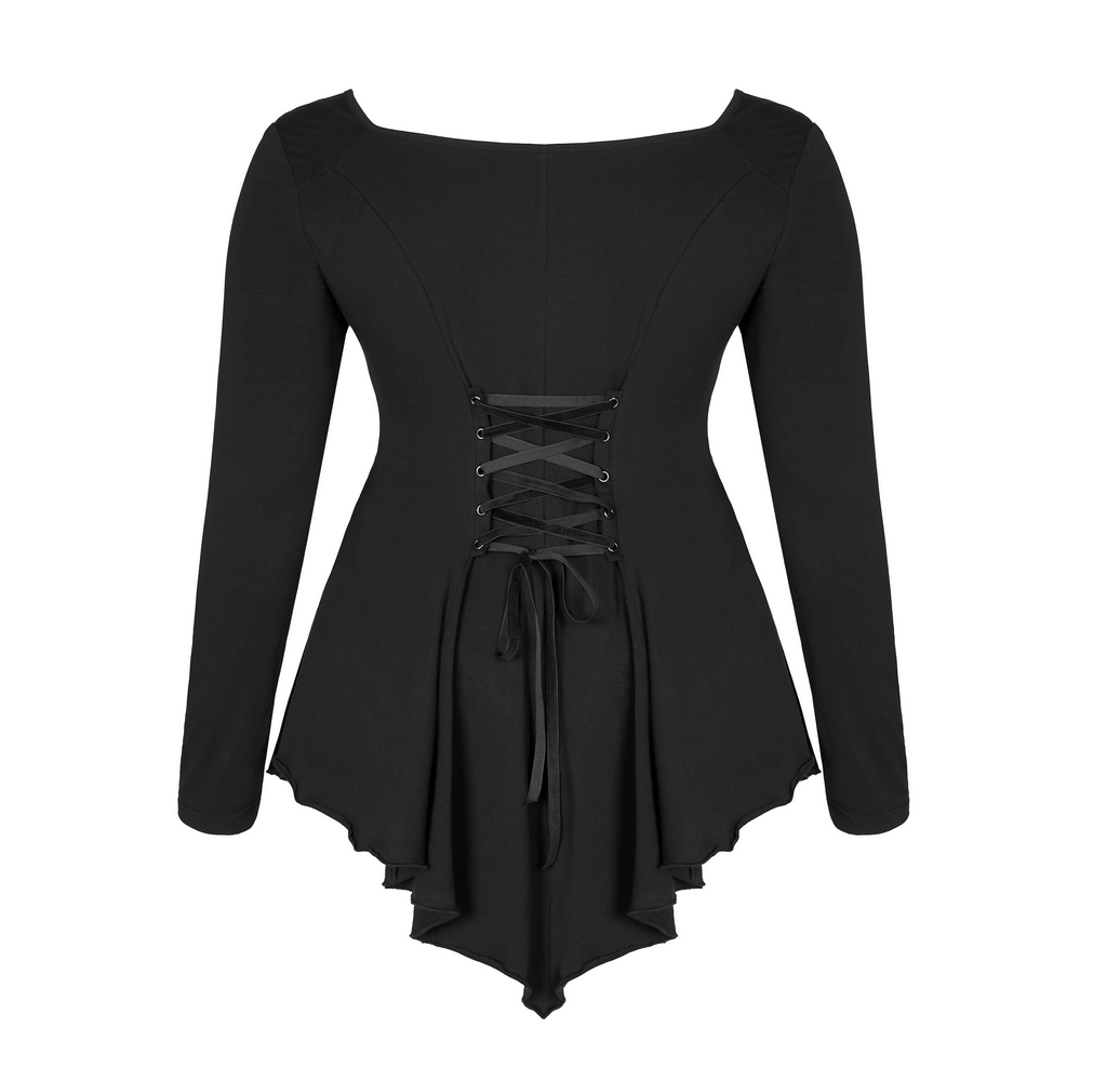Gothic women's fitted top with lace-up back and flared hem for a stylish vintage look.
