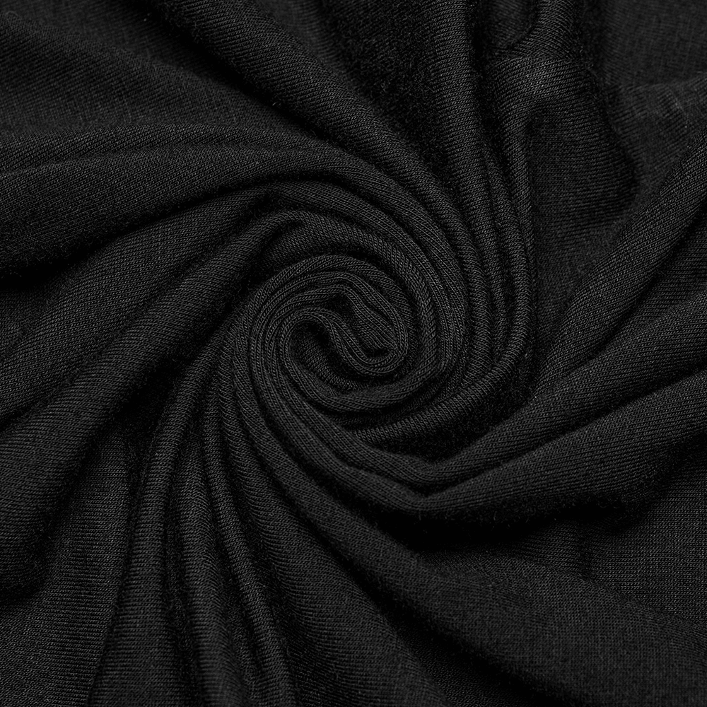 Black fabric texture in a spiral pattern, showcasing the soft and elegant material ideal for Gothic fashion.
