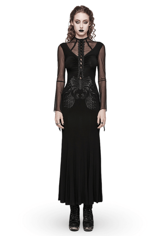 Gothic-Damenkleid aus Netzstoff mit Spitze und Stickerei