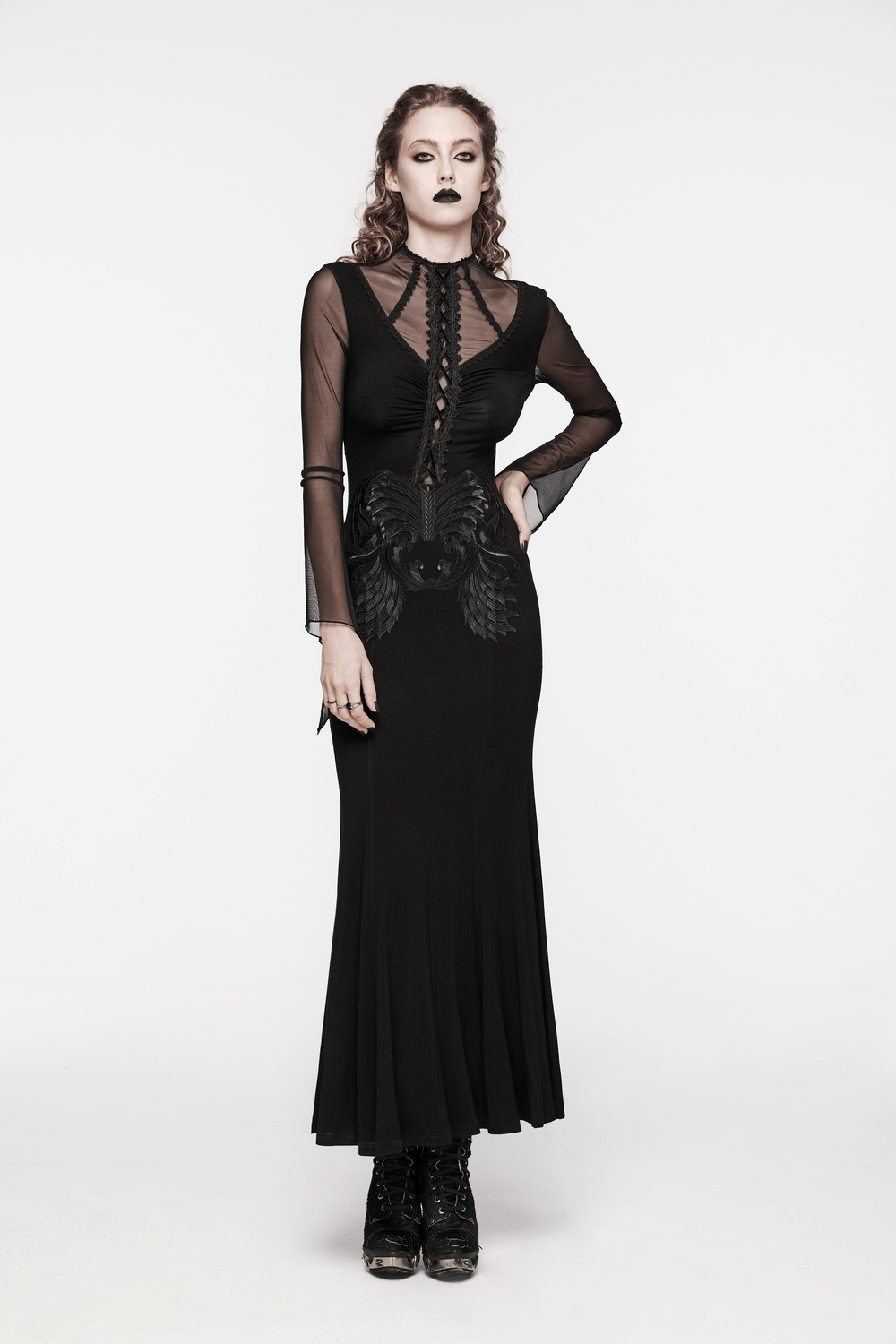 Gothic Women's Lace and Embroidery Mesh Dress