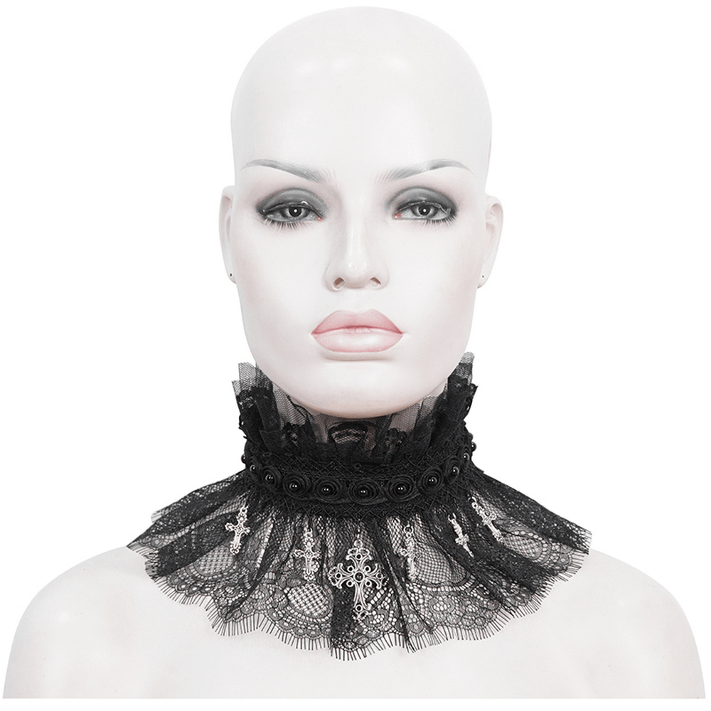 Gothic Women's Lace Choker with Cross Accents