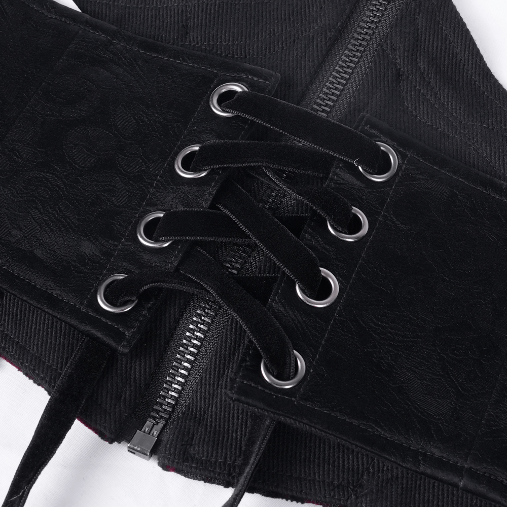 Close-up of the Gothic women's lace corset belt showcasing intricate lace-up design and bold tassel details.