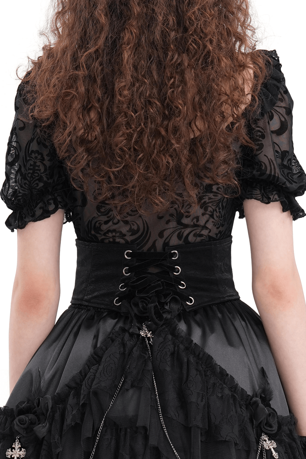 Gothic Women's Lace Corset Belt with Tassel Detail