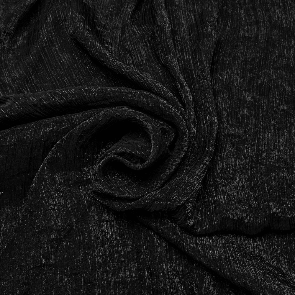 Textured black chiffon fabric showcasing rich depth and elegance, perfect for a gothic dress.