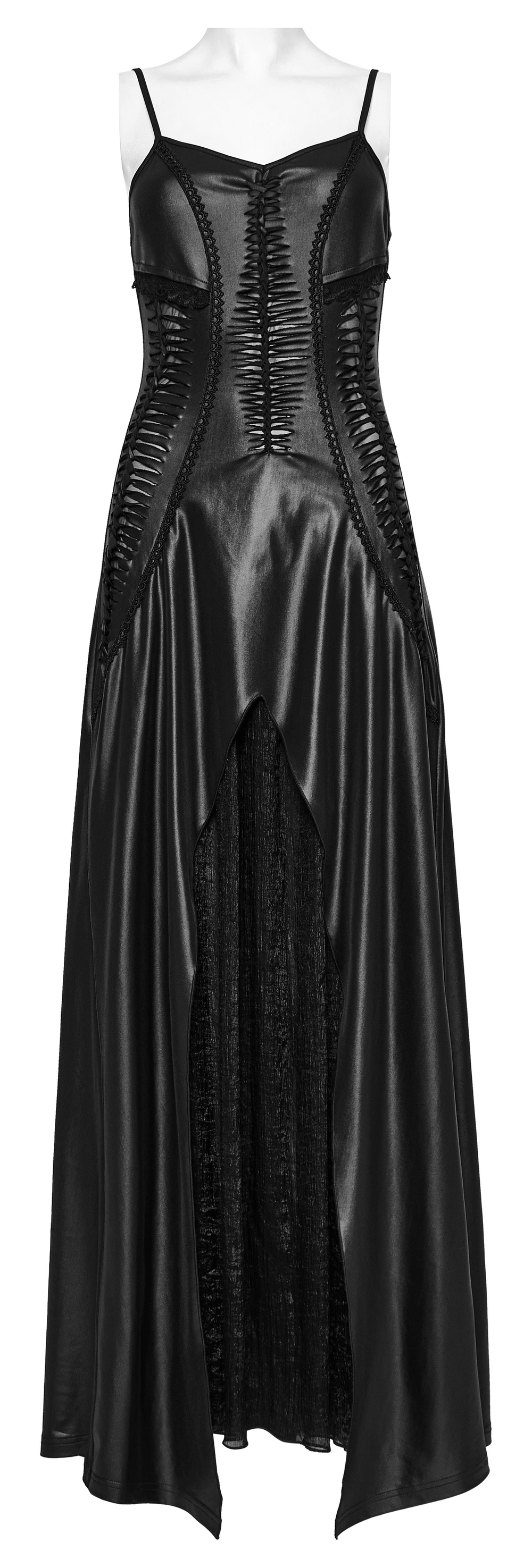 Gothic women's black dress with lace-up back and stylish straps, perfect for unleashing dark elegance.