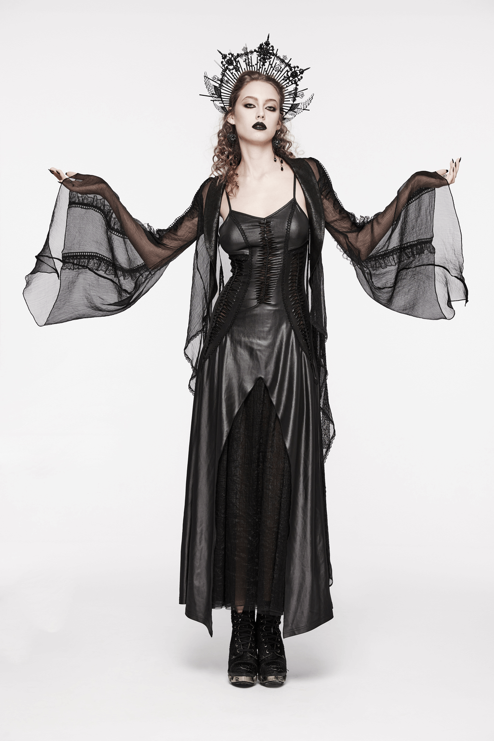 Gothic Women's Lace-Up Back Long Dress with Straps