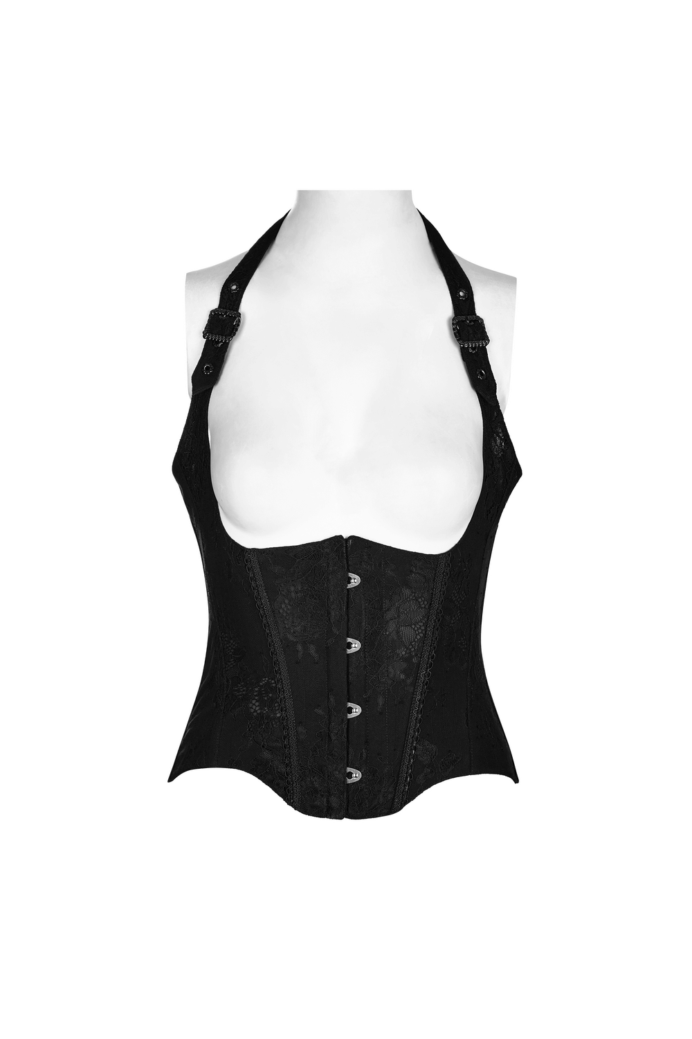 Gothic women's lace-up black corset featuring feather accents and adjustable straps for a dramatic Victorian look.