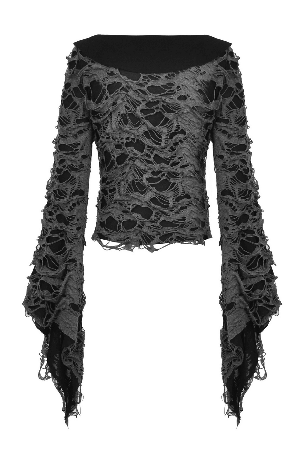 Gothic Women's Lace-Up Shredded Top with Bell Sleeves