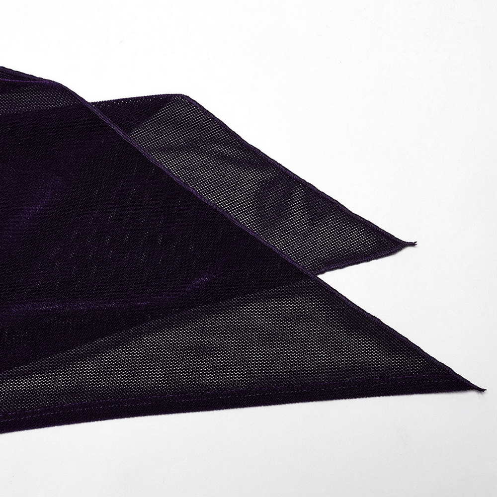 Gothic purple flocked mesh fabric showcasing its unique texture and layered design for fashion-forward styles.