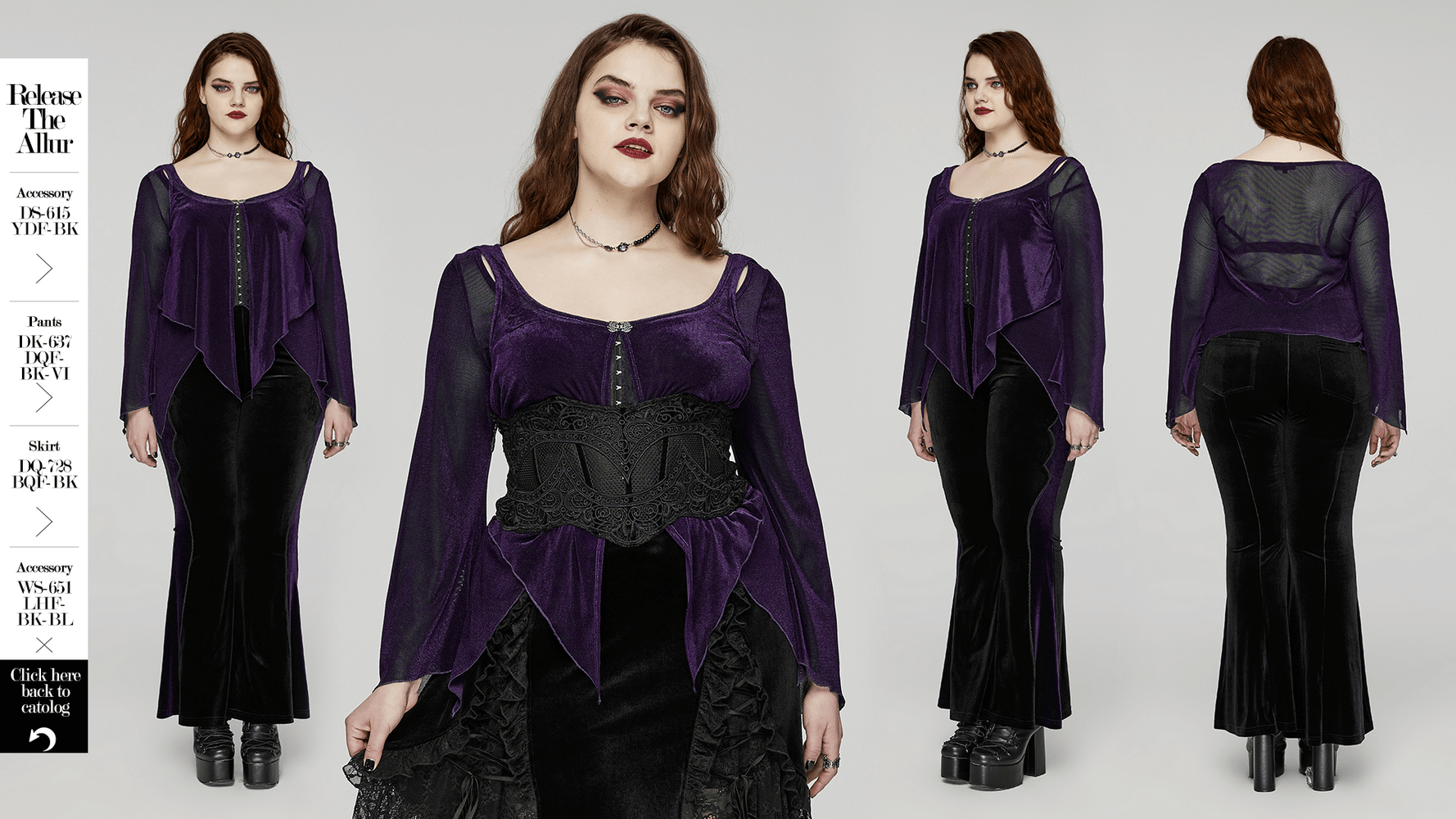 Gothic women's layered mesh top in purple, featuring lace hooks and a stylish silhouette, perfect for a unique fashion statement.