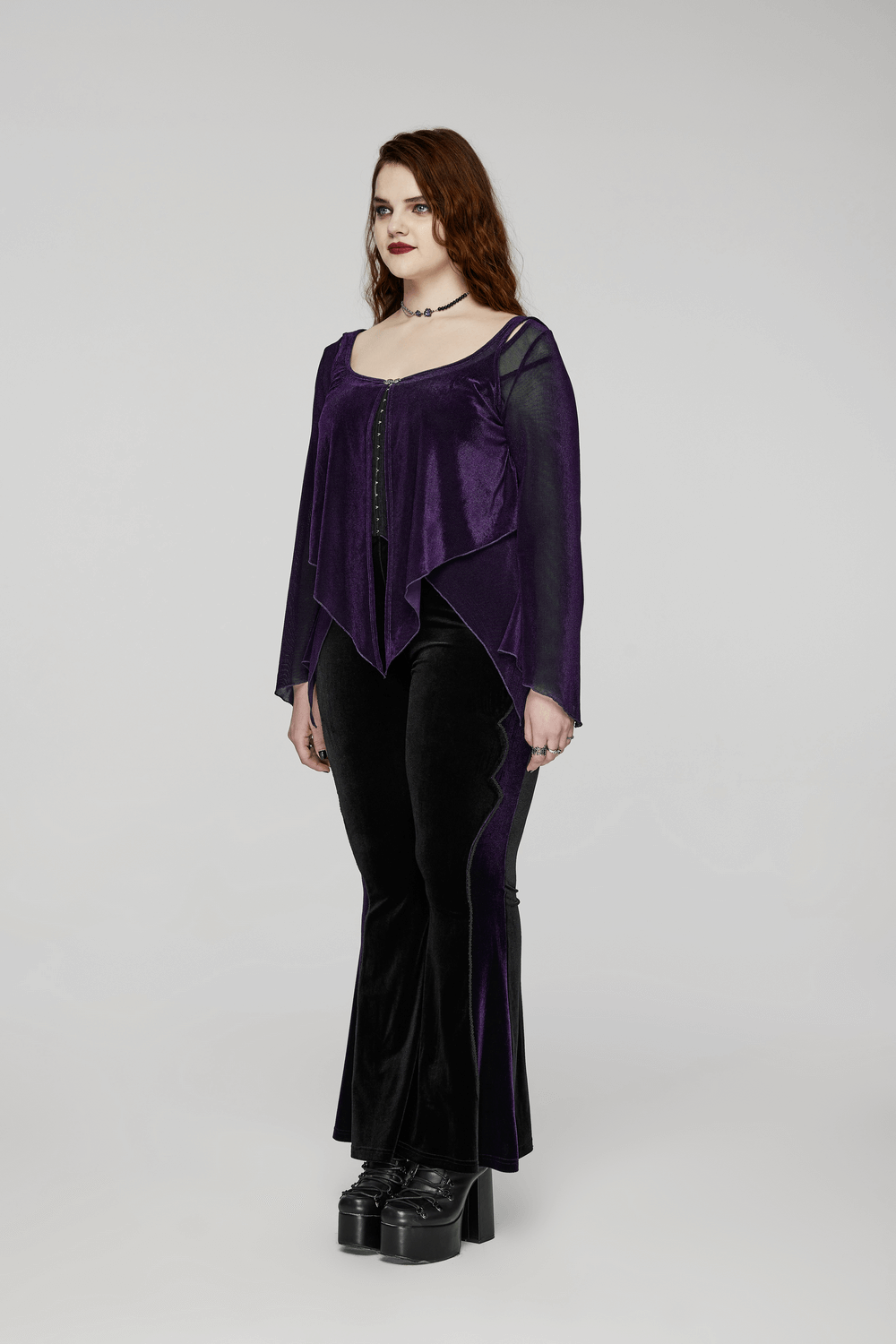 Gothic Women's Layered Mesh Top with Gorgeous Lace Hooks